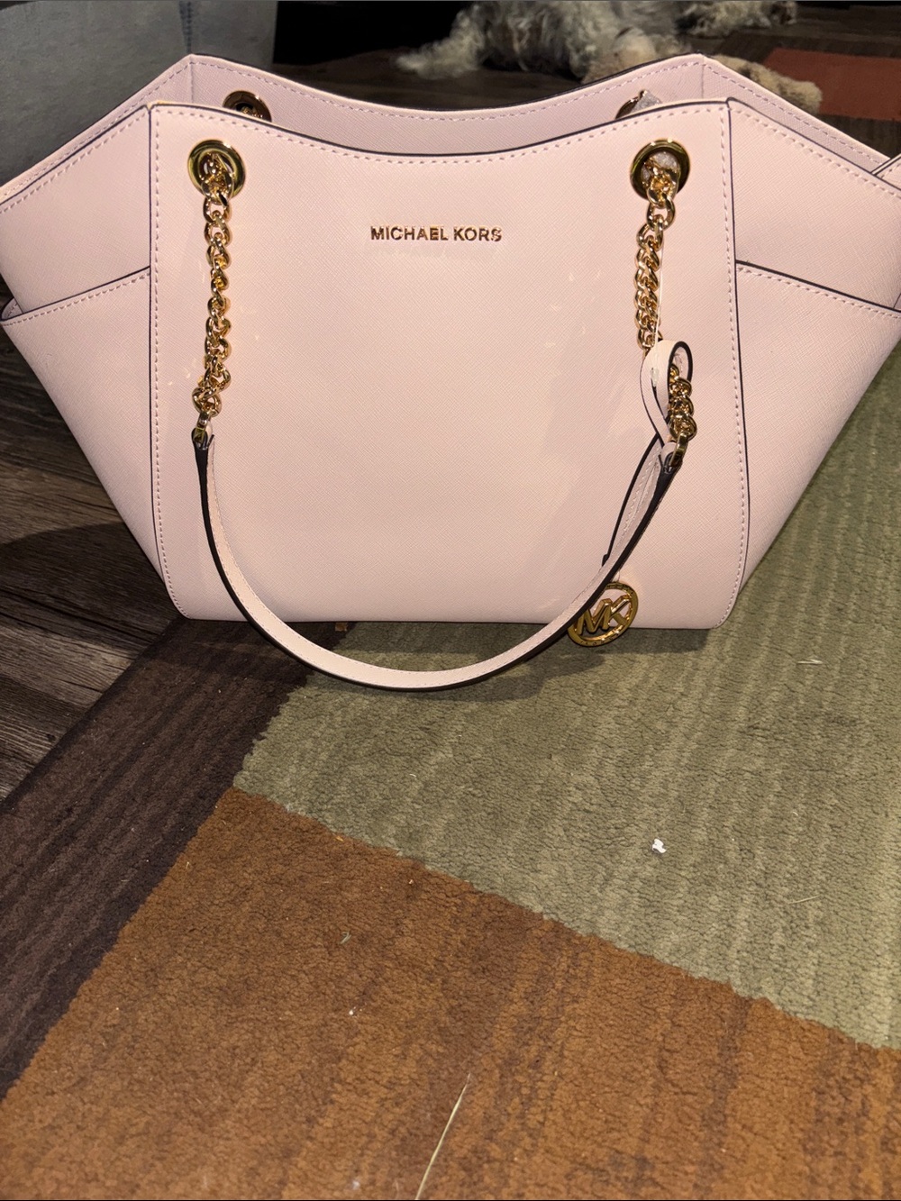 Michael Kors Light Pink Saffiano Leather Chain-Handle Tote